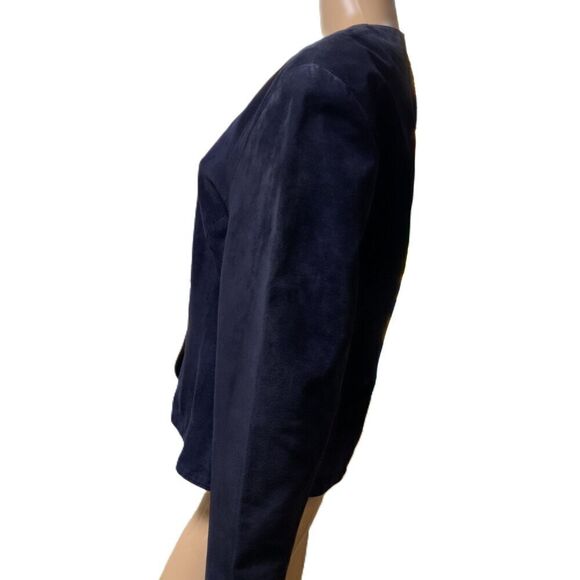 Danier Blue 5-Button V-Neck Long Sleeve Genuine Leather Blazer Jacket VTG Med - Picture 11 of 14